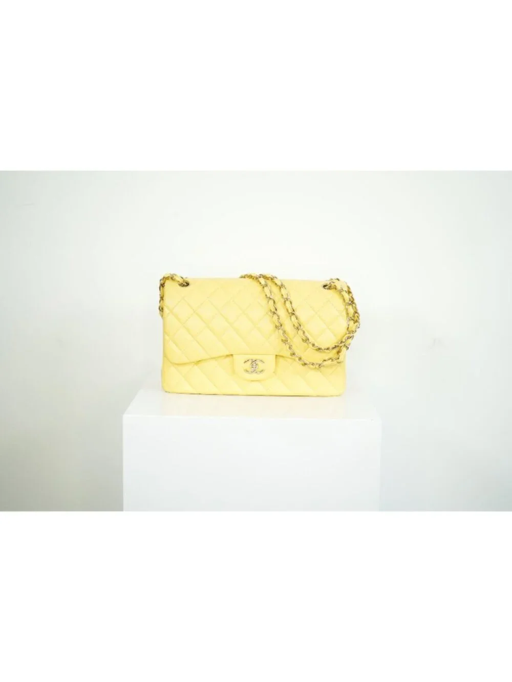Chanel Flap Caviar Large Double Flap Yellow Full Set